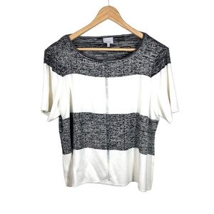 MING Ivory & Gray Knit Top Short Sleeve Cut-Out Back Design Size Large